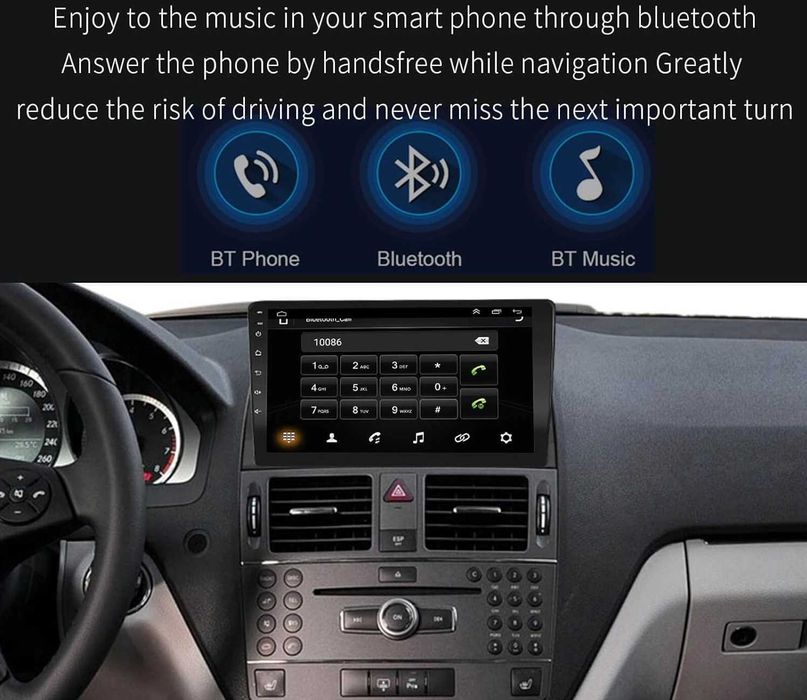 Мултимедия за Mercedes, C Class, W204, плеър с Екран, 9” Android, Навигация, C W204, двоен дин, Carplay, Waze, Андроид Auto