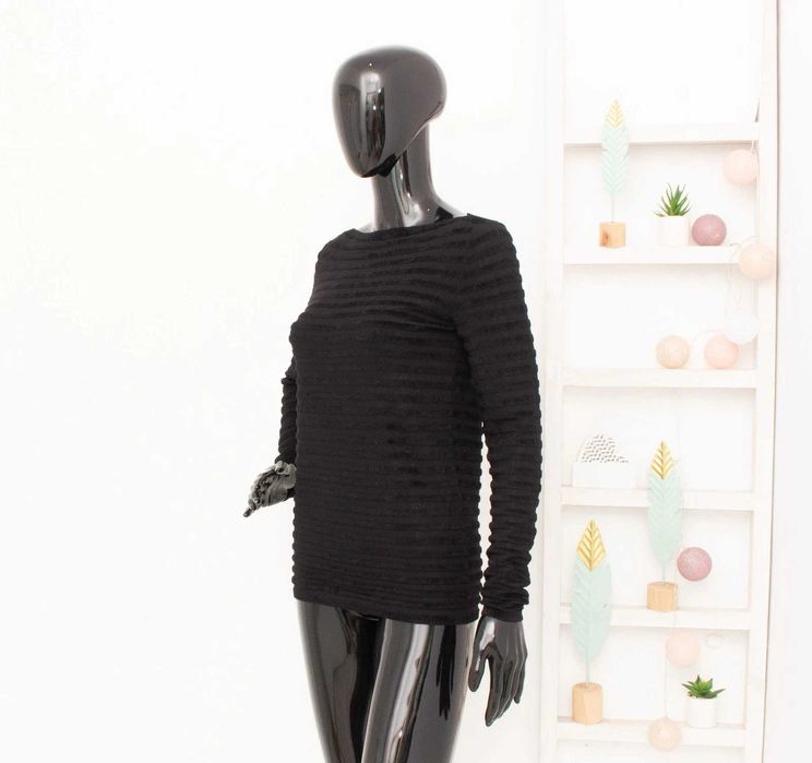 Max Mara дамски пуловер плюшен полупрозрачен черен райе S