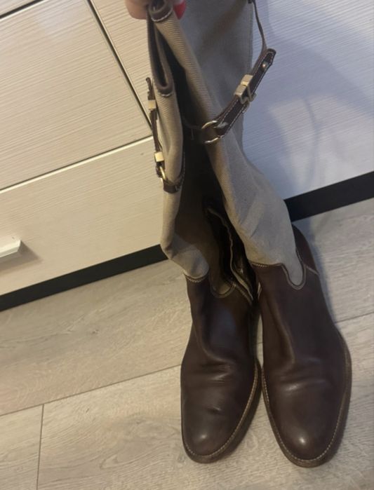 Cizme piele maro si panza bej bretea