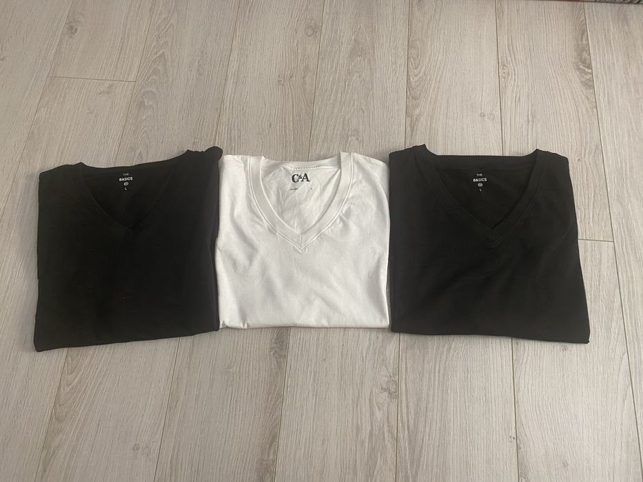 Set 3 tricouri in V bumbac, marimea L, noi