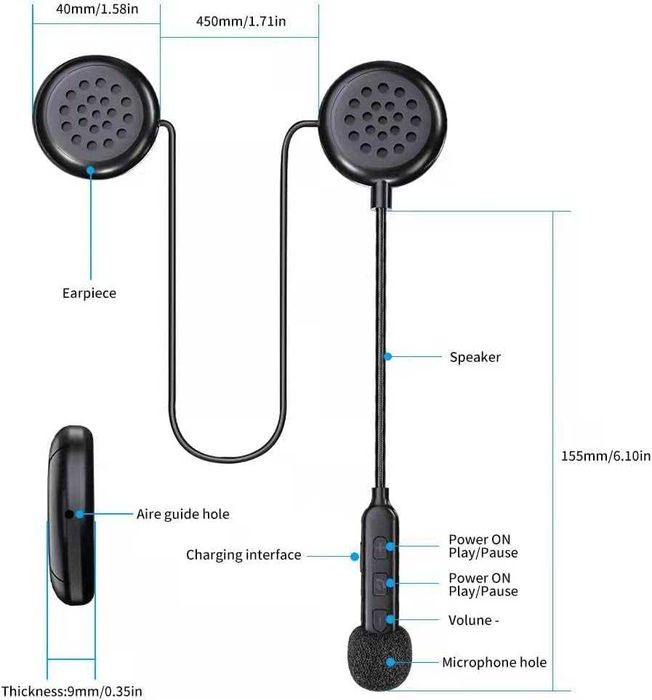 Bluetooth слушалки за мотоциклетна каска с Bluetooth 5.0 ултратънки