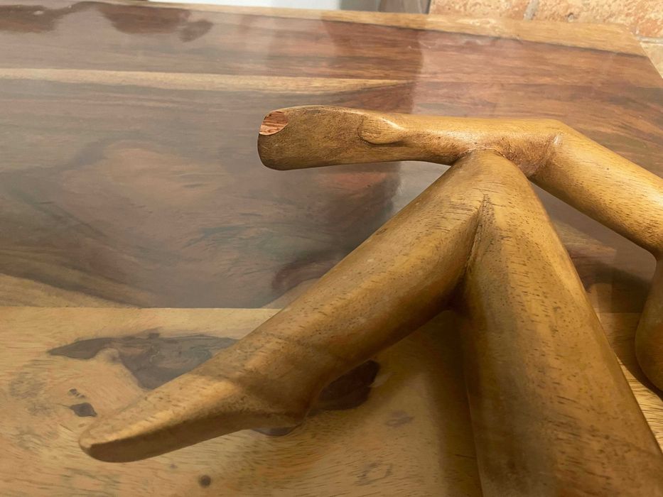 Sculptura abstracta din lemn masiv, piesa decorativa design minimalist