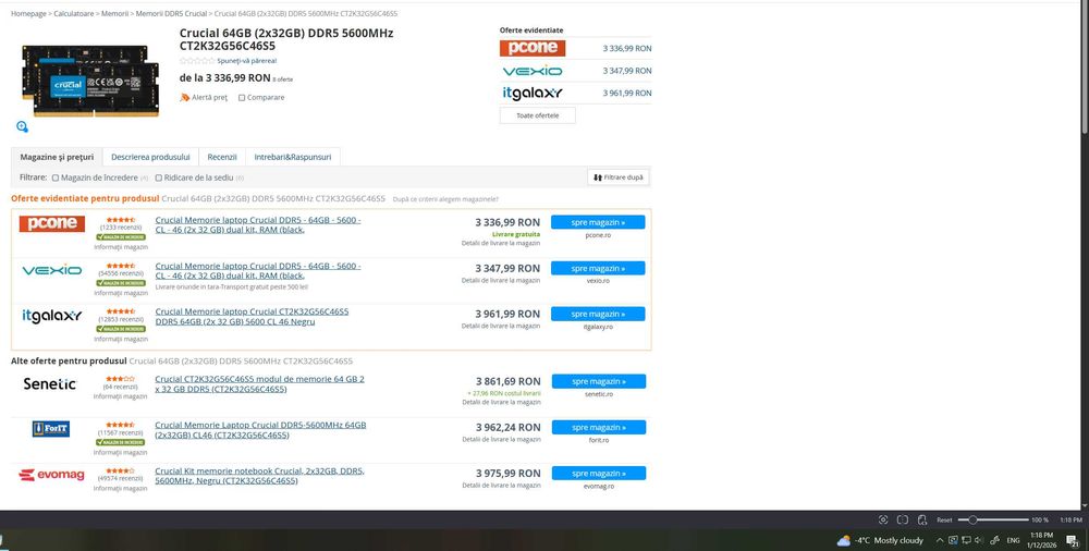 Kit 64GB DDR5 SODIMM Crucial 4800-5600MHz