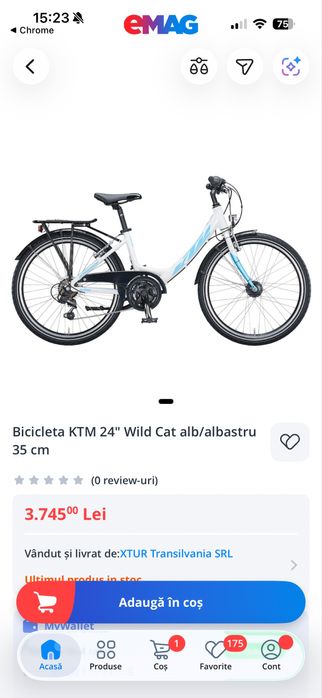Bicicleta KTM 24" Wild Cat alb/portocaliu 35 cm