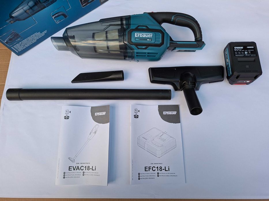 Set Aspirator cu acumulator Erbauer 18V EXT (Model EVAC18-Li) + Încărcător rapid (EFC18-Li) + Baterie 4.0 Ah