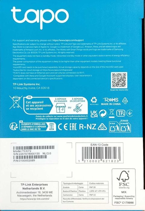 Cameră de supraveghere Wi-Fi TP-LINK Tapo TCA72 [#13371#]