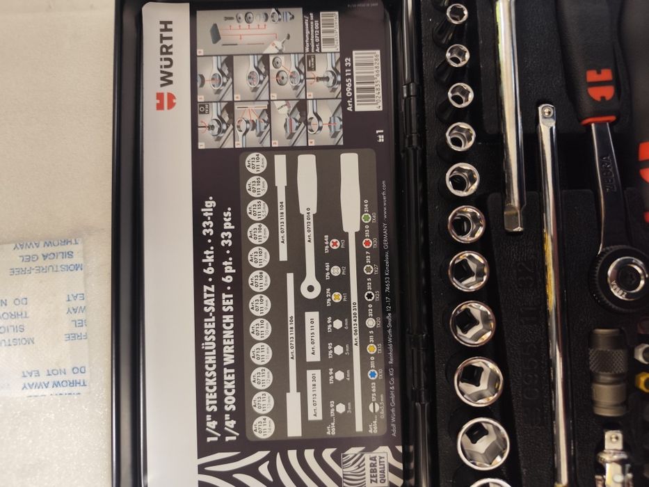 Комплект тресчотка с вложки 1/4  Wurth Zebra 33 части