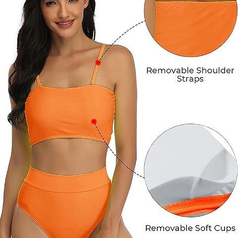 Costum de baie S, fără bretele cu talie înaltă cu bandă din două piese