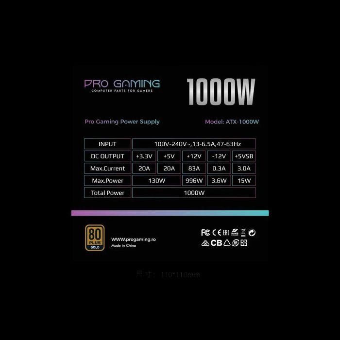 Sursa PC ProGaming, 80+ Gold, 1000W, Factura, 2ani Garantie, Montaj !