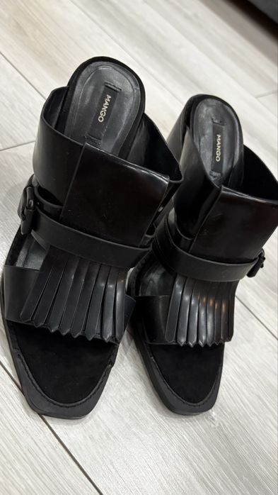 Дамски чехли естествена кожа дебел ток