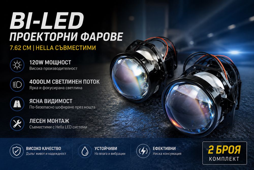 Bi-LED проекторни фарове 3” (7.62 см) – 120W, комплект 2 бр.