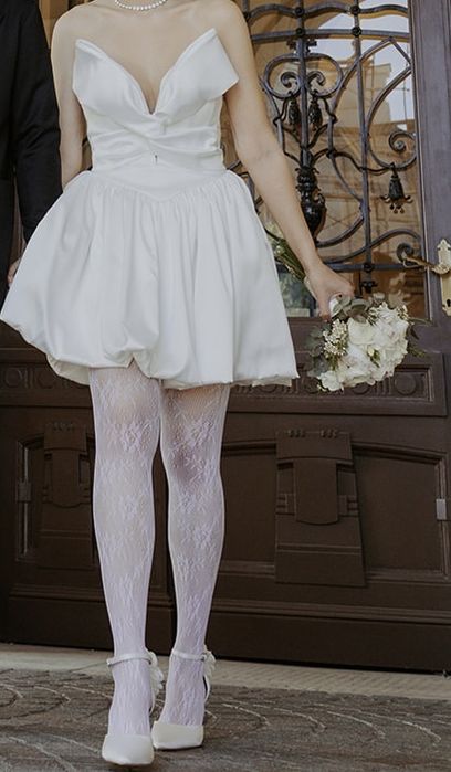 Rochie cununie civilă scurtă, la comandă, fustă balon