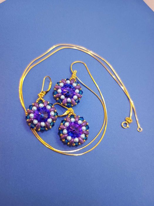 Set handmade cercei + pandantiv cu cristale Swarovski, Preciosa unicat
