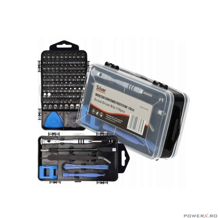 Set 110 piese, cap surubelnita de precizie, biti, Silver