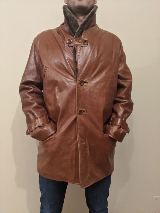 Geaca piele cu guler blana