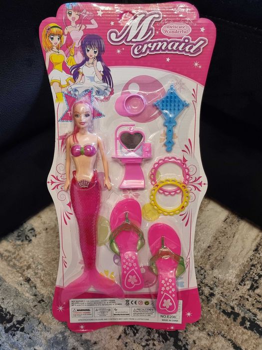 Papusa Barbie sirena cu accesorii si saboti fetite