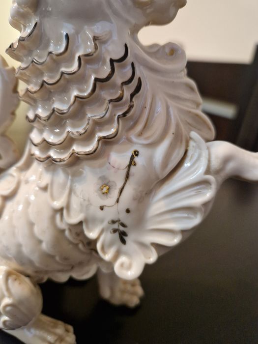 Уникална стара антикварна колекционерска керамична фигура куче лъв Фу