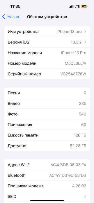 Iphone13 pro 128 xotira