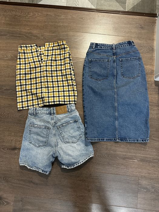 Юбка в клетку, джинсовая , лосины кожаны