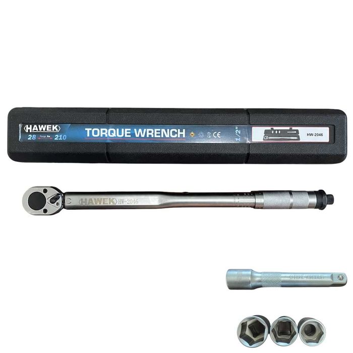 Динамометричен ключ 1/2″ 28-210Nm с вложки и удължение HAWEK