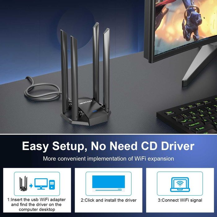 Adaptor WiFi USB NEWFAST AC1300 Mbps PC desktop NF-U329,2.4G/5G dongle