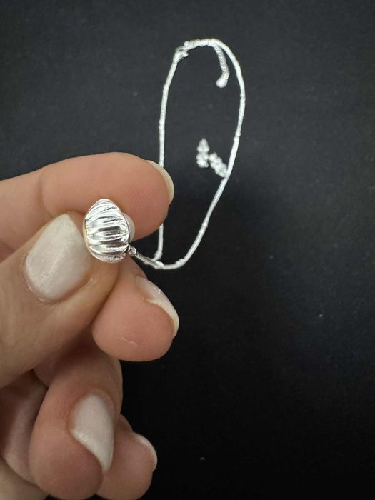 Нов сребърен комплект колие и обеци с перли