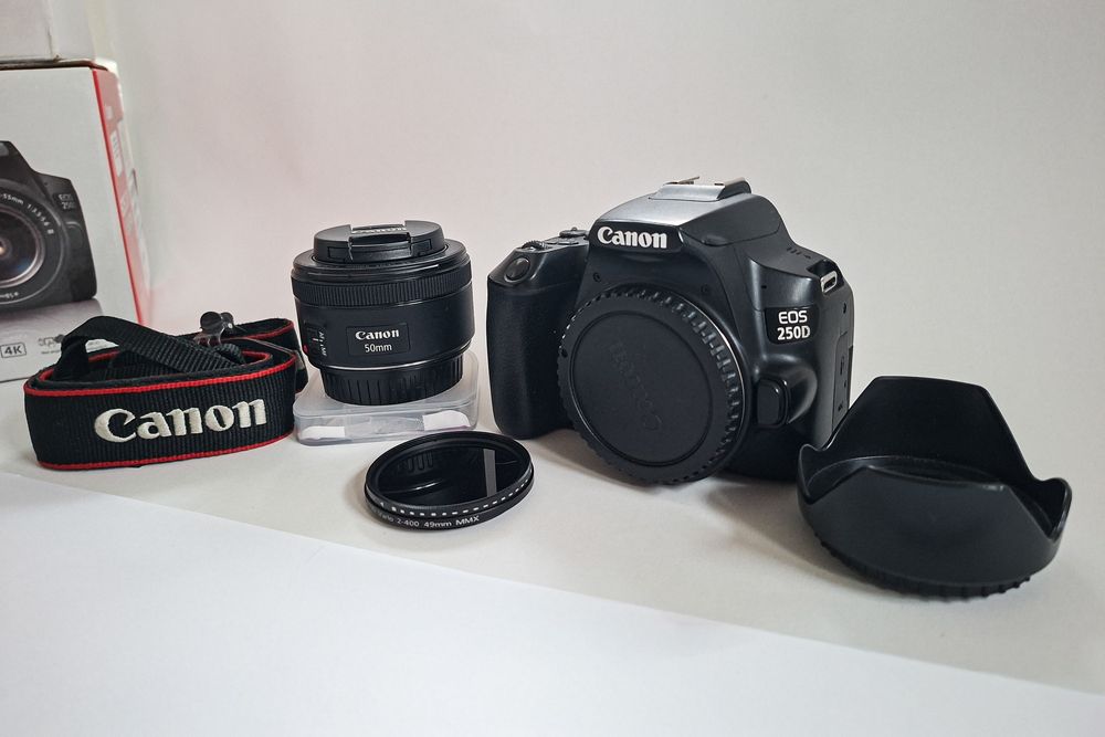 Aparat foto DSLR Canon Eos 250D + Obiectiv 50mm 1.8+filtru ND variabil