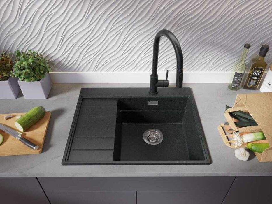 Графит гранитна кухненска мивка Сидни 620-45 Ergo Multilevel 620х500