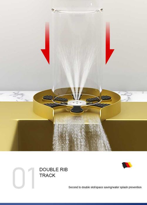 60см Висококачествена мултифункционална кухненска мивка в цвят злато