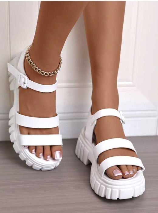 Sandale albe romane cu platformă casual confortabile Marime 37