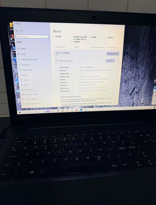Leptop Lenovo i3 8GB ram