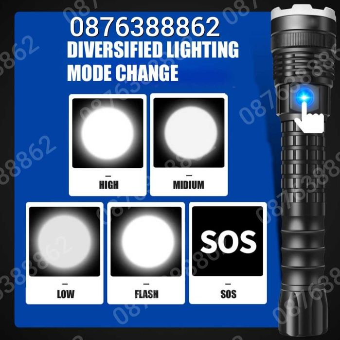 ПРОМО! Мощен лед фенер 900000 лумен POLICE, USB, акумулаторен, зуум