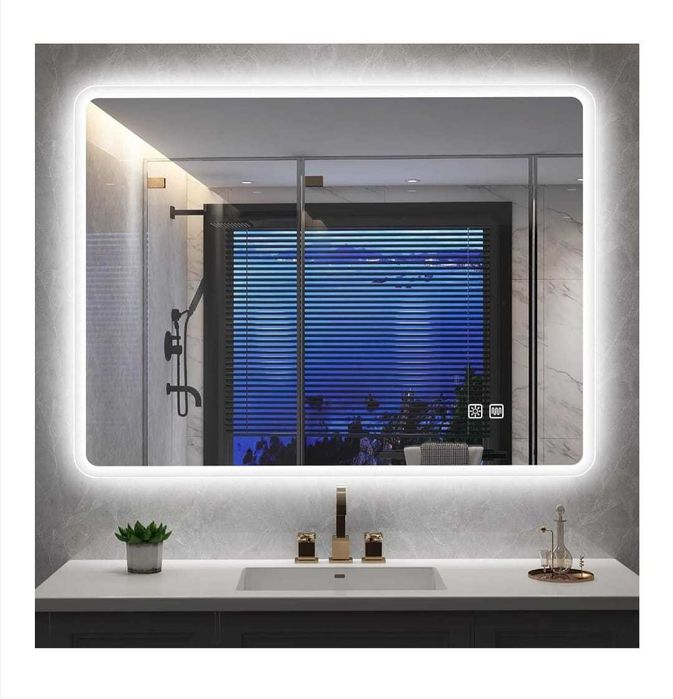 Огледало за баня със  LED осветление 80/80 см , блуту