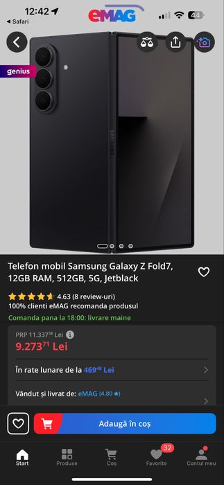 Samsung Galaxy Z Fold7, 12GB RAM, 512GB, 5G, Jetblack nou ! Cutie !