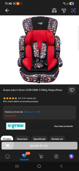 Scaun auto u grow