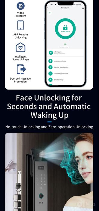 Умный замок с распознаванием лица отпечатков и видеоглазком Smartlock