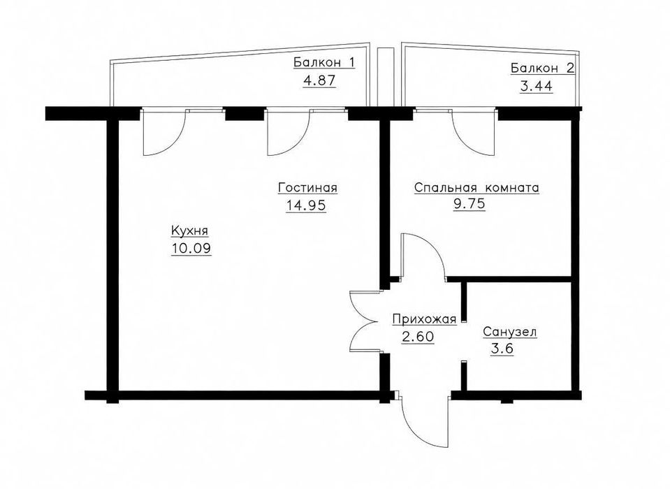 (Добрый) Nur, 43 м², 2/4/9, Грамотная квартира
