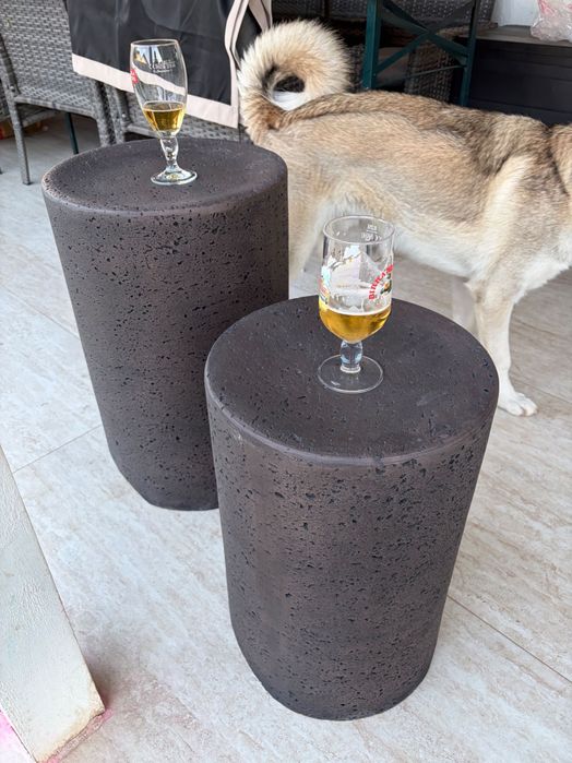 Set 2 măsuțe cafea HOMPUS MGO, interior/exterior, terasă, grădină, aspect beton