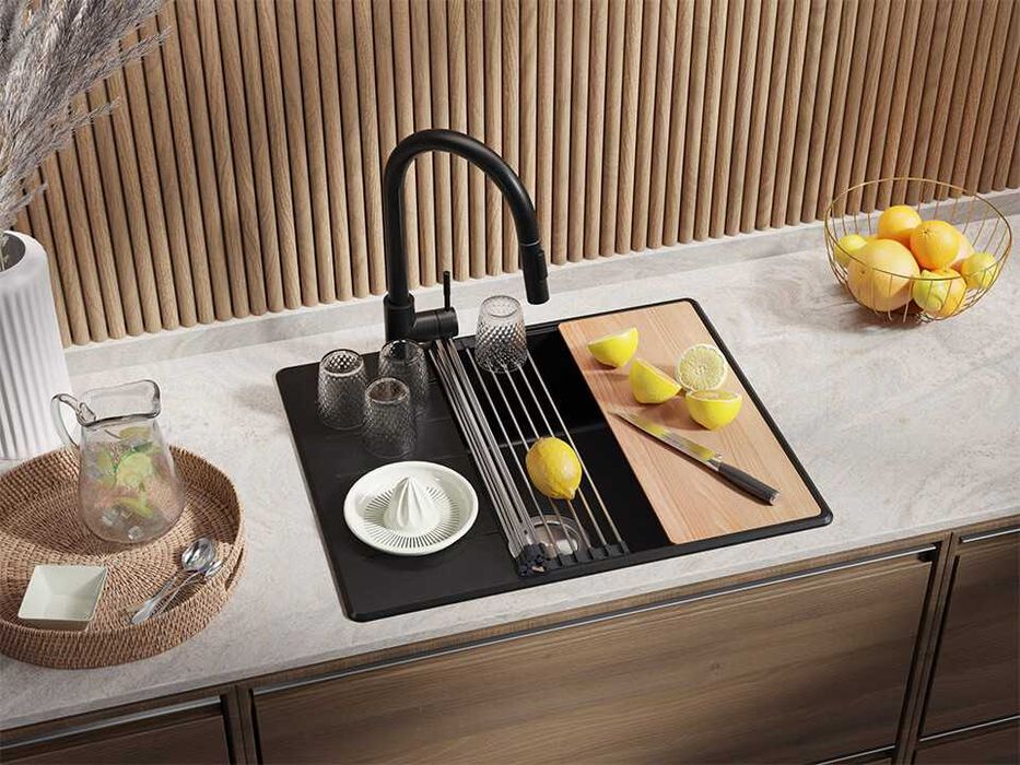 Черна кухненска гранитна мивка Копенхаген 50 Top 620х500