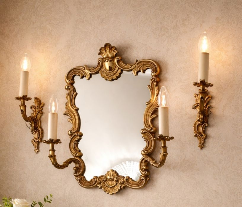 Set oglinda+aplice din bronz masiv in stil Rococo,stare excelenta pies