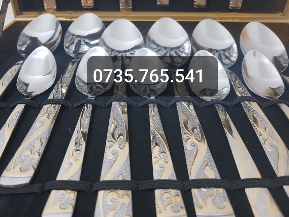 Set 24 tacamuri piese din inox in cutie aurie eleganta  NOU