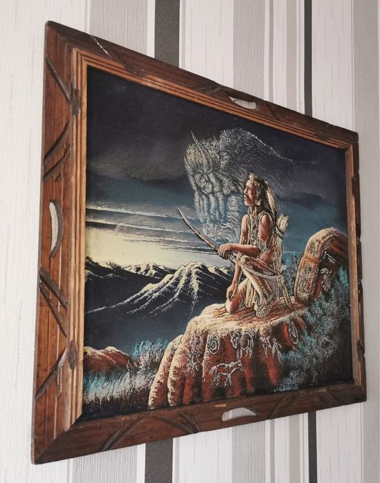 Картина от черно кадифе рамка подпис Вожд с Бизон от Ернесто Санчес