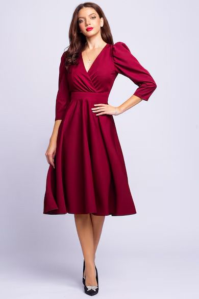 Rochie midi eleganta Burgundy / Bordo / Visinie, marime S