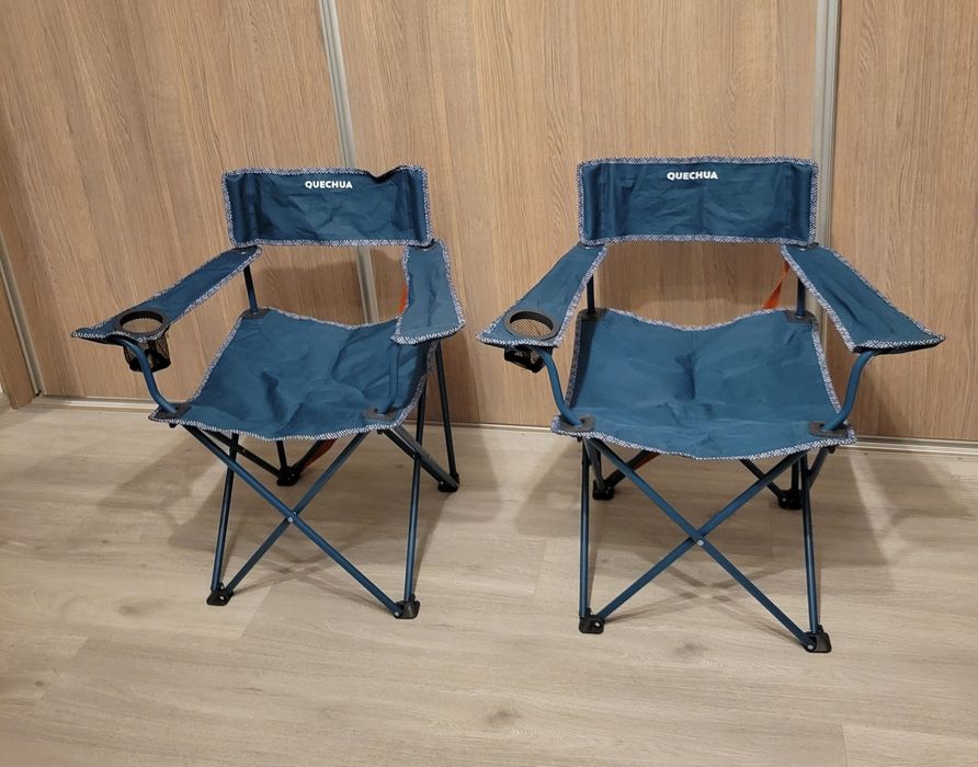 Set 2 scaune pliabile de camping cu cotieră și suport de pahar