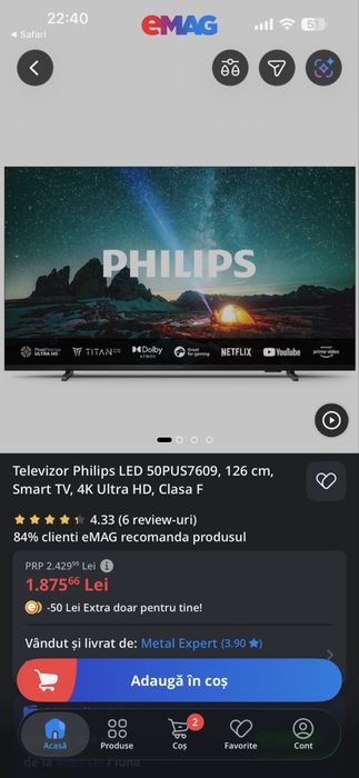 Vand televizor smart Philips 126 cm