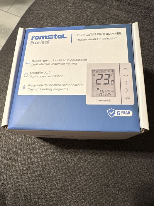 Termostat programabil, incalzire in pardoseala, montaj in doza, cu fir, Romstal EcoHeat , butoane tactile, 86x86x42mm