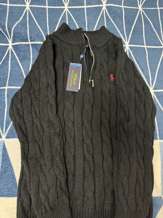 Quarter zipper polo negru