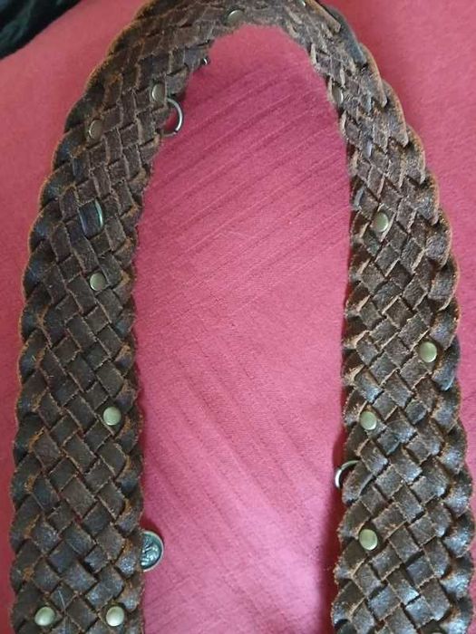 curea piele impletita Stefanel, cu decoratiuni metalice, marime universala