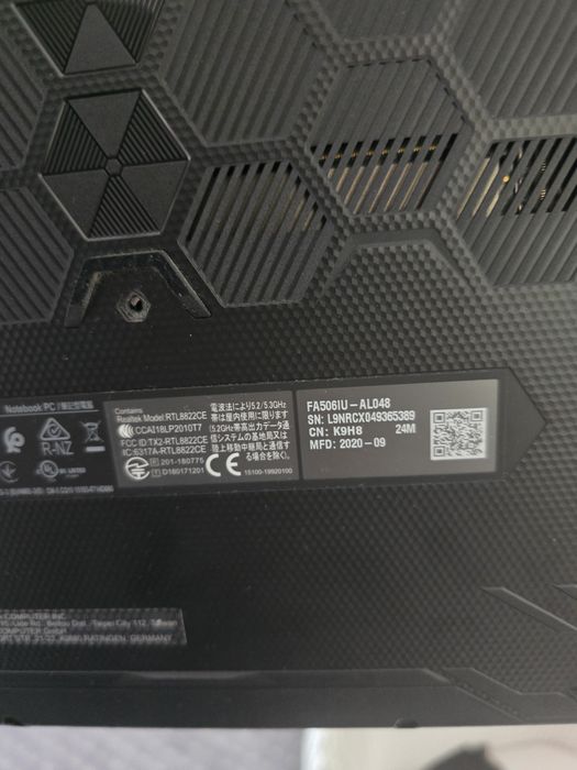 Laptop ASUS TUF Gaming A15, AMD Ryzen 7-4800.  GTX 1660 Ti 6GB, 16GB DDR4, SSD 512GB, partial Defect!