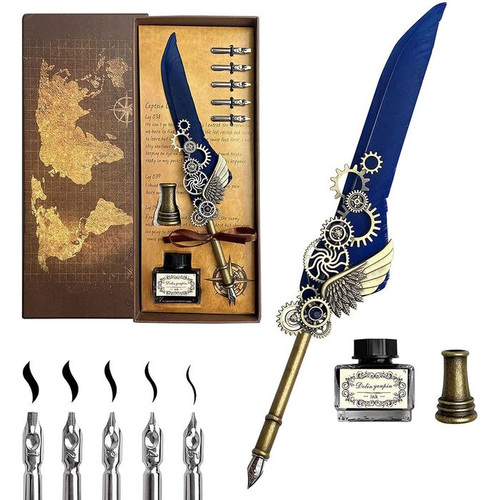 Set pana de scris cu calimara, stilou de caligrafie  si 5 varfuri